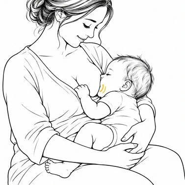 Illustration eines an der Brust trinkenden Babys.